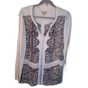 Lucky Brand White With Black and Gray Paisley Design Blouse